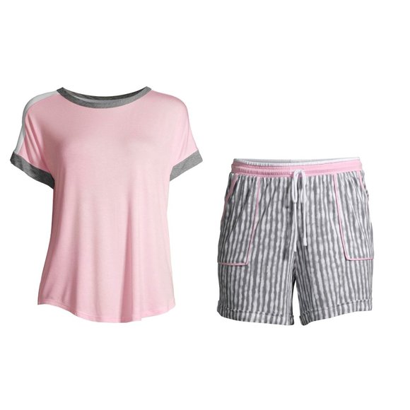 new SMALL Pajamas Summer PJs Set Shorts Pink Gray Night Sleep Clothes Lounge - Picture 1 of 14